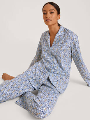 CALIDA Ornament Nights Pyjama lang placid-blau